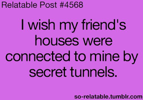 the text reads, i wish my friend's houses were connected to mine by secret tunnels