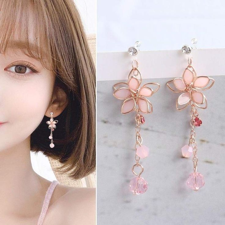 Size:4.8*1.7 cmMaterial:Acrylic Sakura Earrings, Mode Rose, Flowers Earrings, Magical Jewelry, Kawaii Accessories, Pink Prom, Fancy Jewelry, Cat Earrings, Fantasy Jewelry