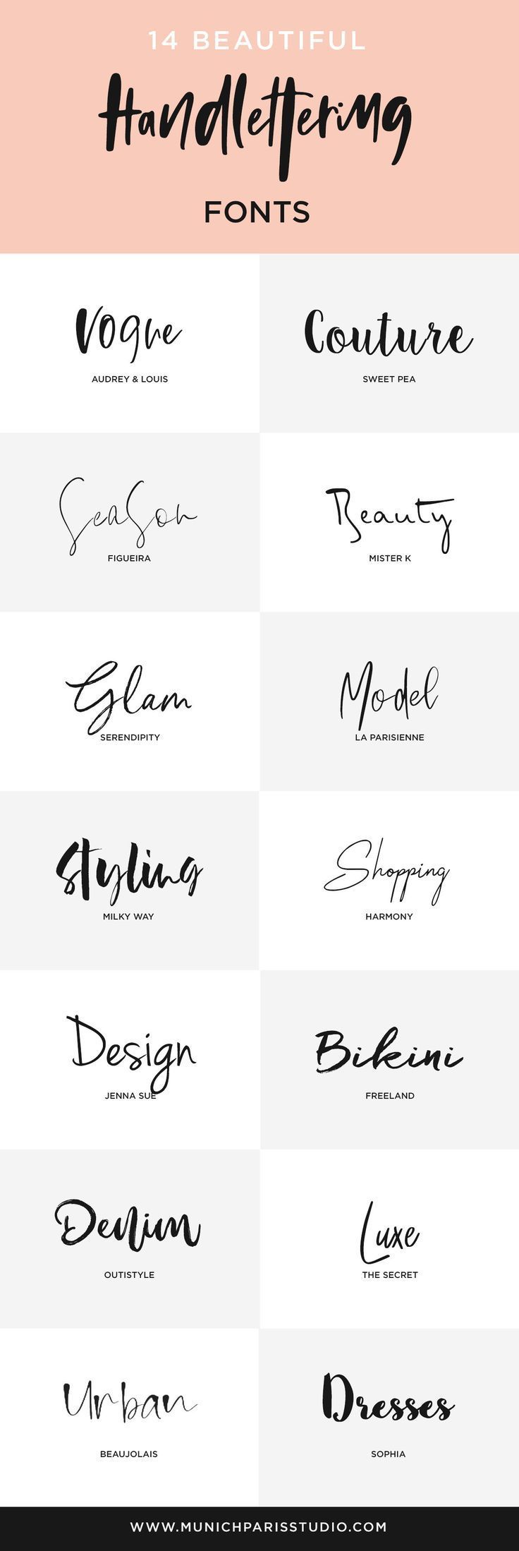 die fourteen schönsten Handschriften font zum download | MunichParis studio Brand Logo Inspiration, Beautiful Handwriting Fonts, Desain Merek, Typographie Logo, Police Logo, Inspiration Typographie, Visuell Identitet, Inspiration Logo Design, Logo Design Diy