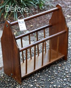 an old wooden magazine rack with a price tag on it and the words, before