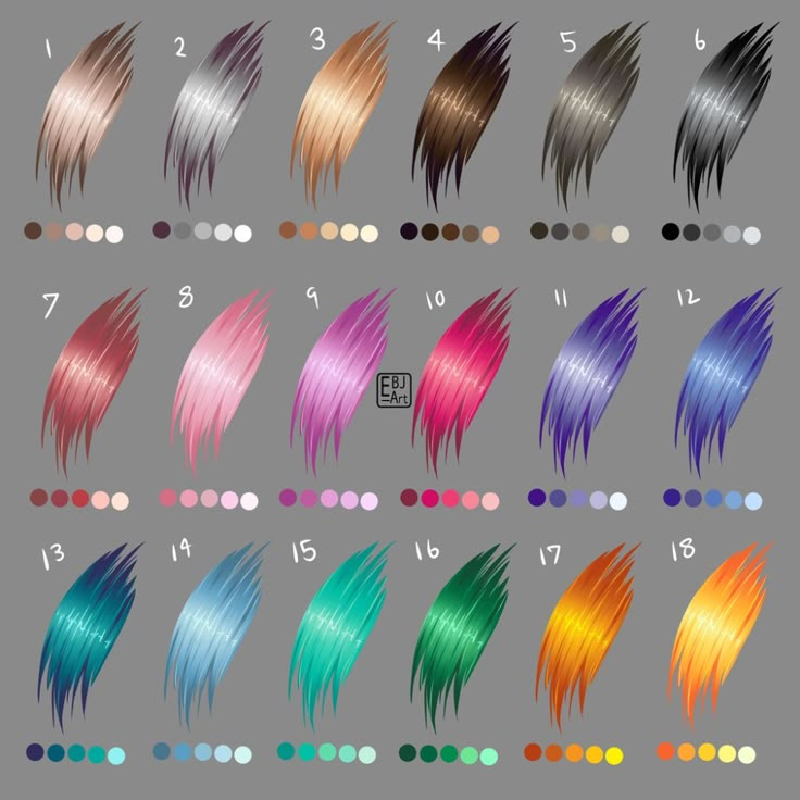 the hair color chart is shown with different colors and shapes for each type of hair