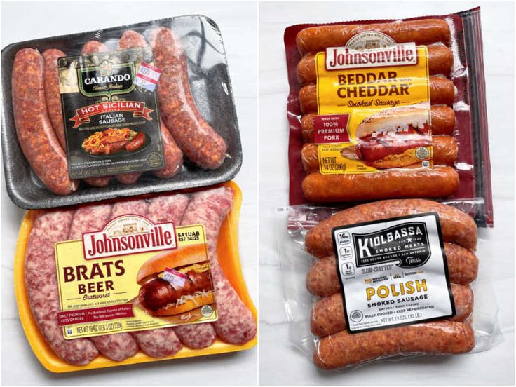 three packages of sausages are shown next to each other