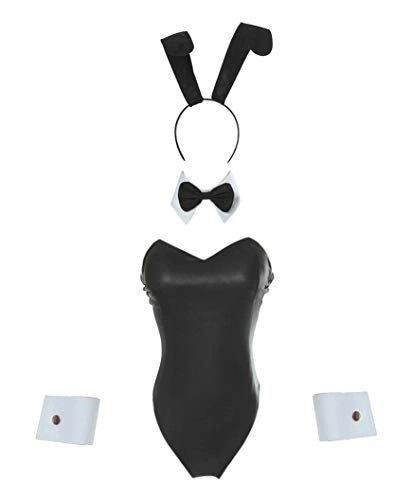 a women's black swimsuit with bunny ears and bow tie on the head