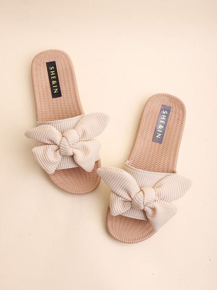 Sandals Outfit Summer, Beige Plain, Shoes Shein, Knot Decor, Cute Flip Flops, Pretty Sandals, Fashion Shoes Sandals, Cute Shoes Heels, Casual Indian Fashion