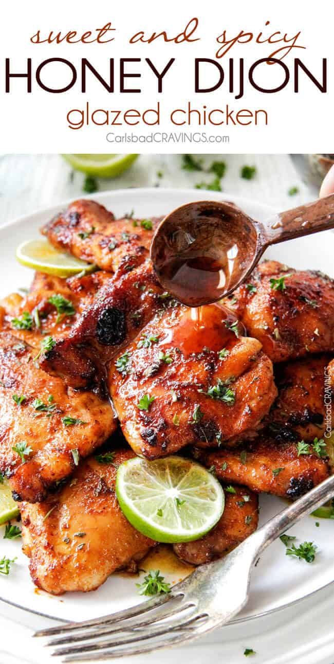 honey dijon glazed chicken on a white plate