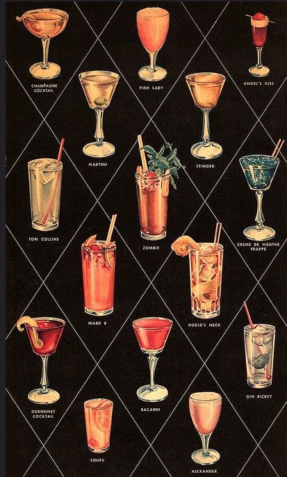 an old fashioned poster shows different types of cocktails