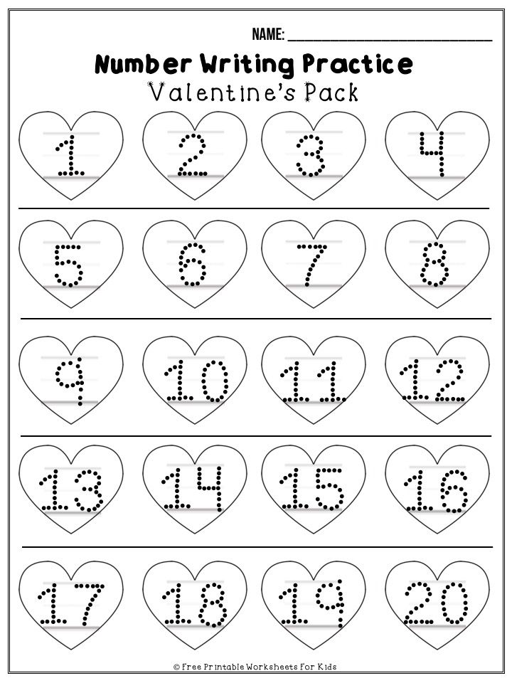 valentine's day worksheet with numbers and hearts for the number writing practice