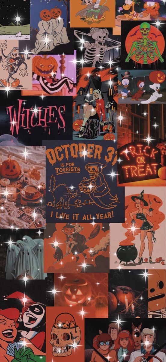 an image of halloween pictures with words written on them and images in the background that say witches