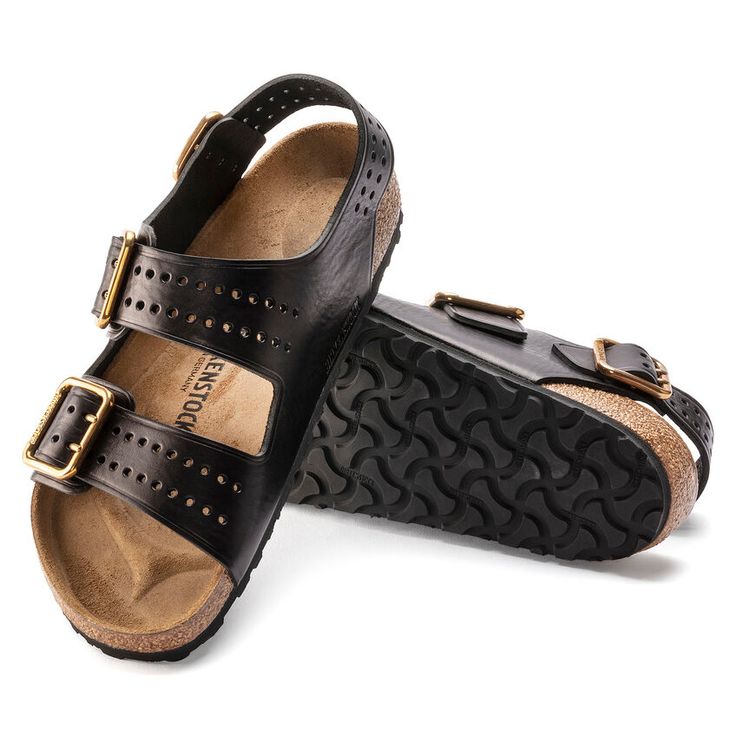 Milano Bold Classic Black Sandals With Adjustable Strap, Classic Black Double Strap Sandals, Classic Cushioned Slingback Sandals, Classic Adjustable Leather Footbed Sandals, Classic Leather Footbed Sandals With Adjustable Fit, Leather Slingback Footbed Sandals With Buckle, Leather Footbed Sandals With Adjustable Strap, Leather Slingback Footbed Sandals With Buckle Closure, Leather Footbed Sandals With Adjustable Strap And Round Toe