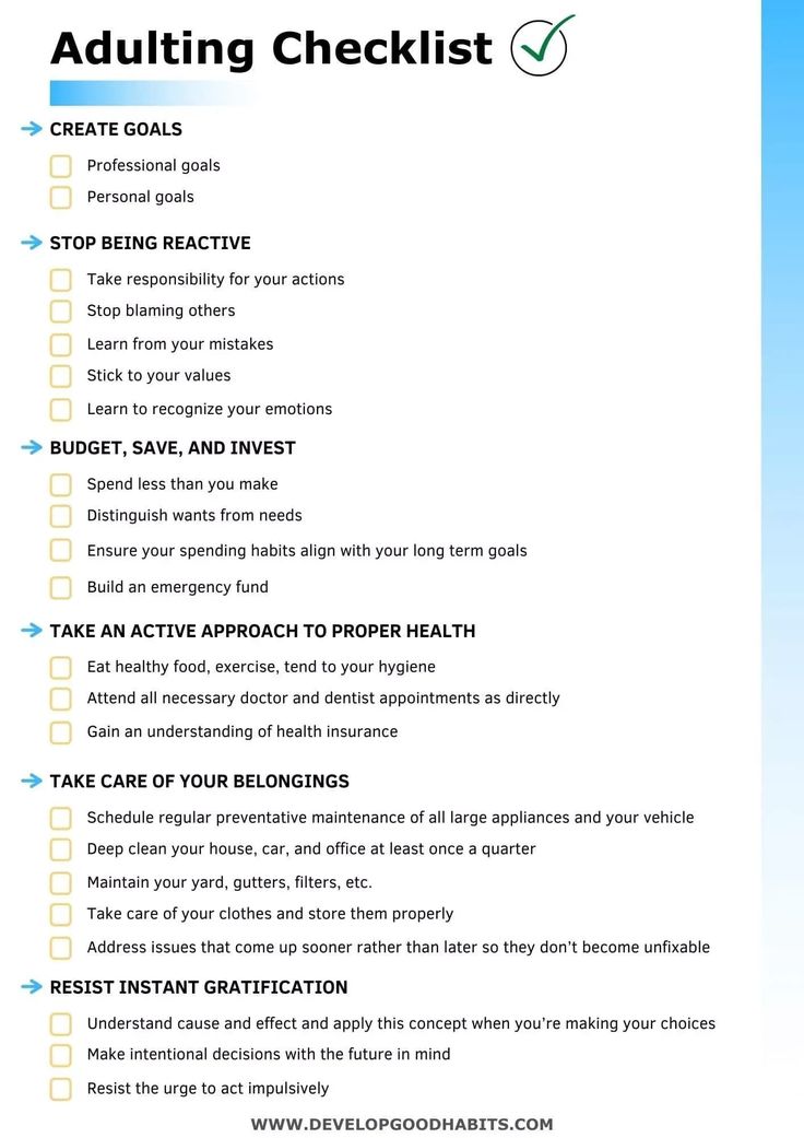 This simple adulting checklist highlights some of the most important personal development skills you need to improve to begin to be an "adult". The checklist can be downloaded as a free pdf. check it out, and learn more about why these six simple ideas are so important to becoming a responsible adult, The Checklist To Live The Life, Personal Needs List, Adulting Tips 20s, To Be List Ideas, How To Be An Organized Person, How To Be A Grown Up, Lists Of Lists To Make, Things Adults Should Know, Skills You Should Learn