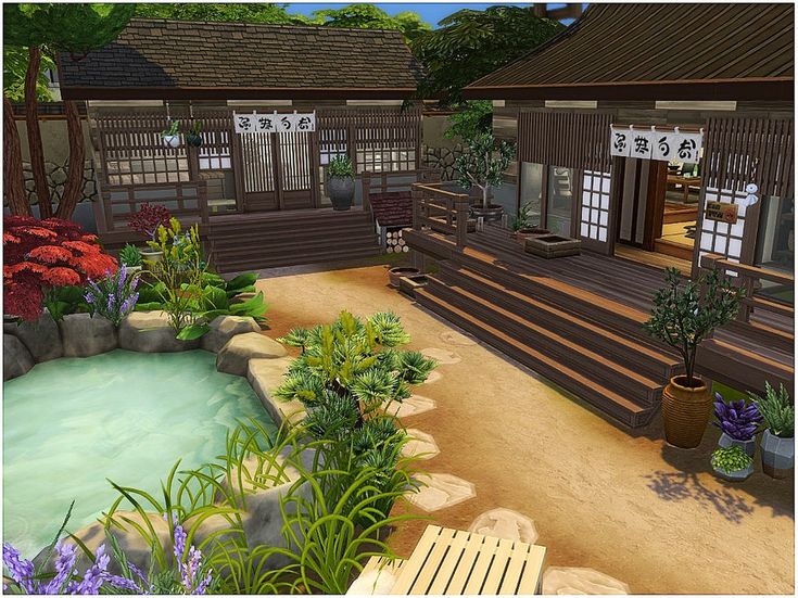 Old Holiday House by lotsbymanal from TSR Traditional Japanese House Layout, Japanese Modern Home, Sims 4 Japanese House, Japanese House Garden, Japanese House Interior, Modern Japanese House, Mt Komorebi, Traditional Japanese Home, Japanese House Design