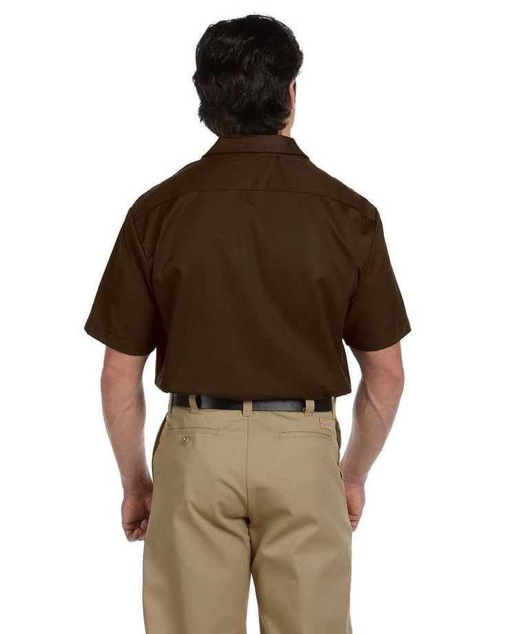 Unisex Short-Sleeve Work Shirt - DARK BROWN - 2XL | Dickies Short-Sleeve Work Shirt in Dark Brown Size 2XL Short Sleeve Cotton Dress Shirt For Work, Cotton Short Sleeve Dress Shirt For Work, Button-up Short Sleeve Work Shirt, Brown Short Sleeve Workwear Shirt, Brown Short Sleeve Shirt With Placket, Dickies Work Shirt Outfit, Dickies Short Sleeve Coverall, Black Workwear Shirt With Patch Pockets, Dickies Work Shirt