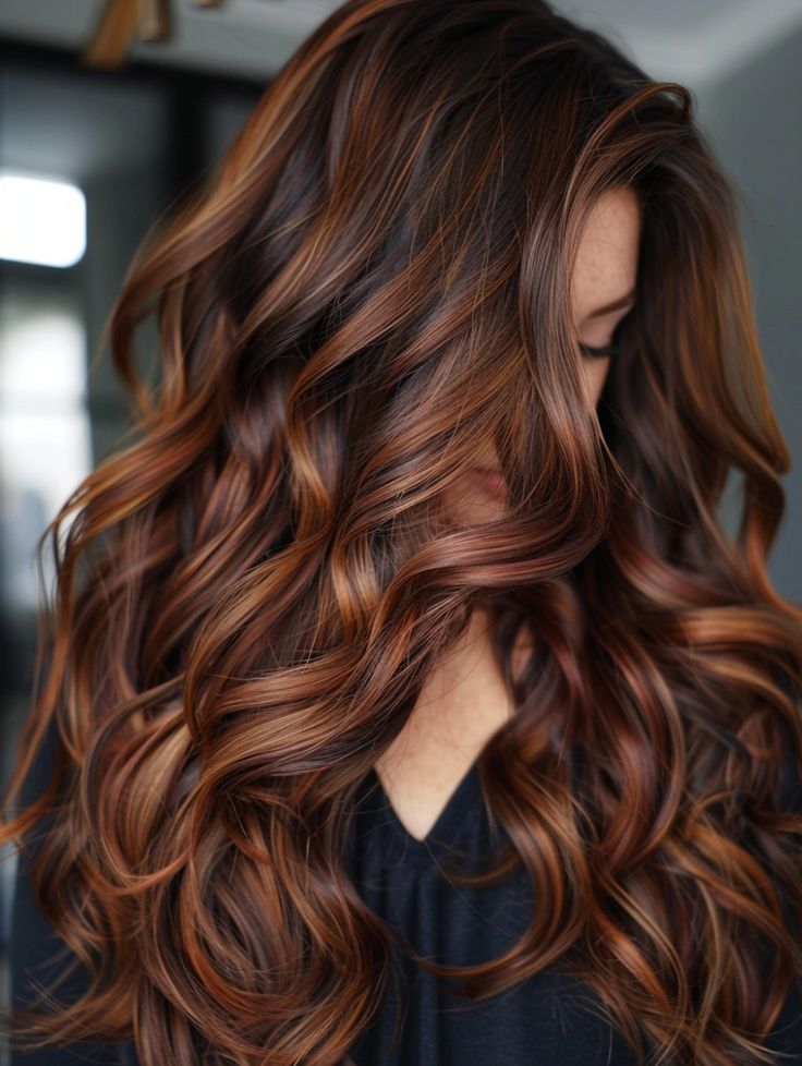 Balayage Hair Copper, Auburn Balayage, Rambut Brunette, Fall Hair Color Trends, Caramel Blonde, Fall Hair Cuts, Fall Hair Color For Brunettes, Hair Color Auburn, Red Highlights