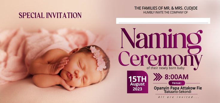 a baby is sleeping on a pink blanket with the words naming ceremony written below it