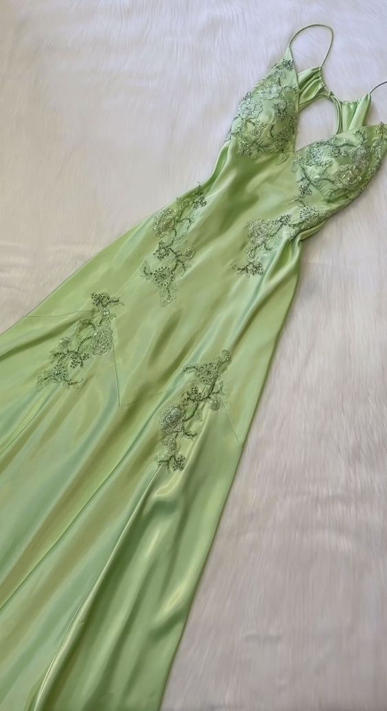 Fabric: Satin Color: Sage Green Size: US 2-16. True to the size chart. Check our Size Chart to get your correct size. Highly suggest the custom size for plus size. Free custom-size service is available. Put your exact measurements in the note box or email your exact measurements once the order is placed. Have questions Green Satin Prom Dress, Prom Outfit, Long Party Dress, Satin Evening Gown, Backless Evening Dress, Evening Party Gowns, Prom Dress Inspiration, Beaded Prom Dress, Backless Prom Dresses