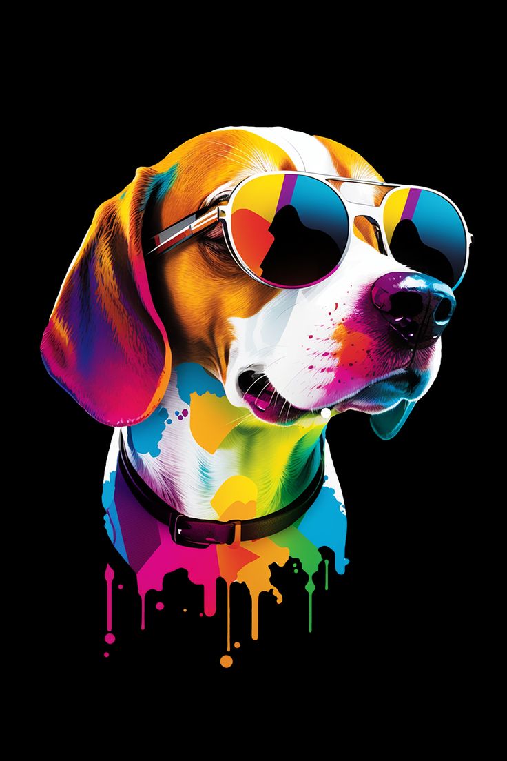 Colorful Beagle illustration wearing sunglasses. With ink dripping from the bottom. This design is perfect for any Beagle dog lover. Cool Design Ideas Art, Beagle Illustration Dog Art, Colorful Tshirt Design, Dog Tshirt Design, Dog T Shirt Design, T-shirt Designs, T Shirt Design Ideas Art, Ink Dripping, Best Tshirt Design