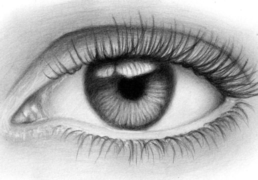 a drawing of an eye with long lashes