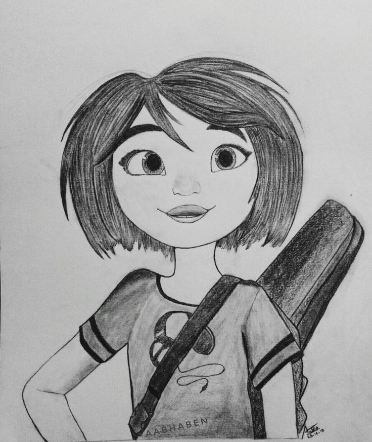 a pencil drawing of a girl with a backpack on her shoulder and the words, i love