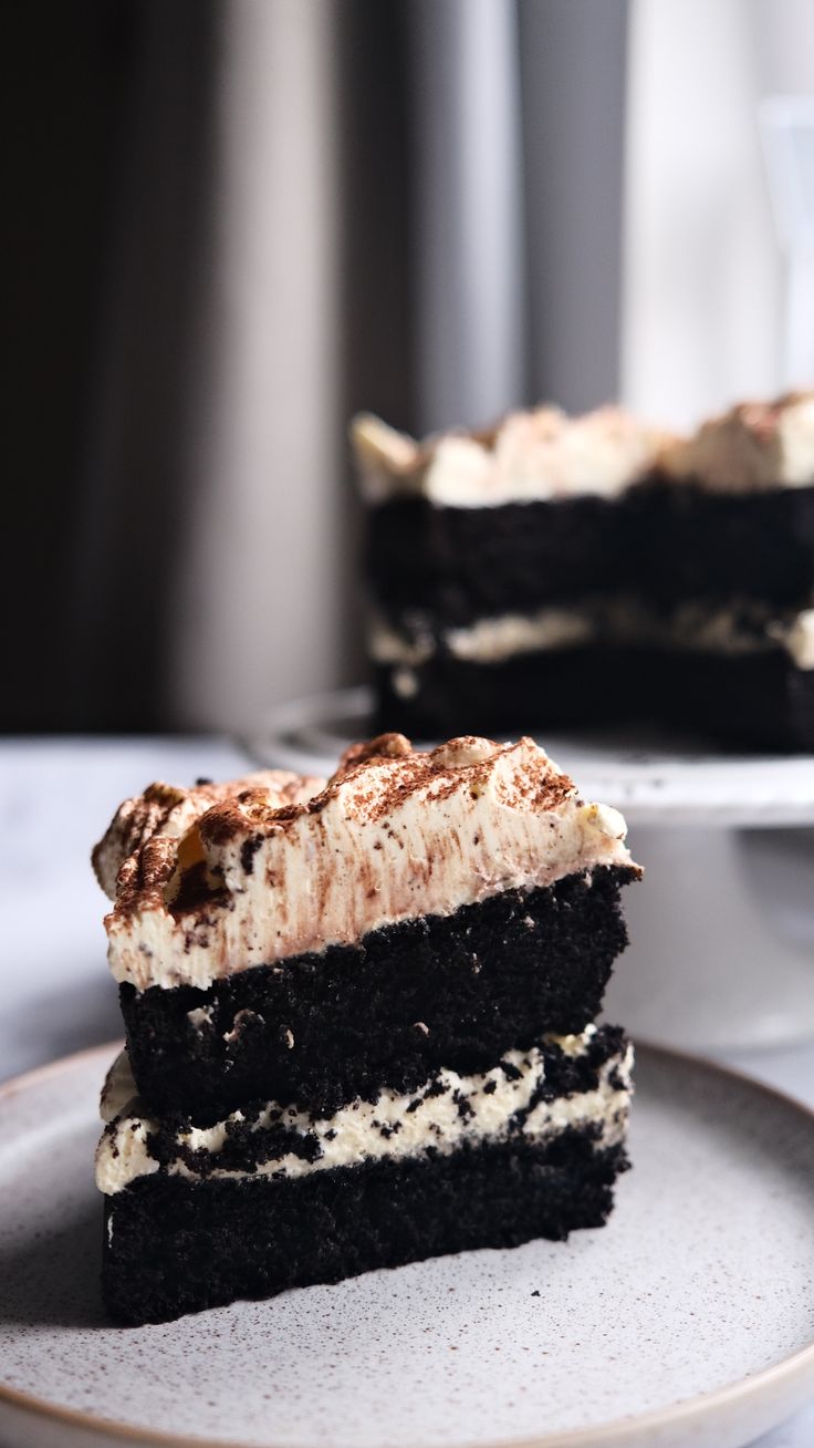 a piece of cake sitting on top of a white plate