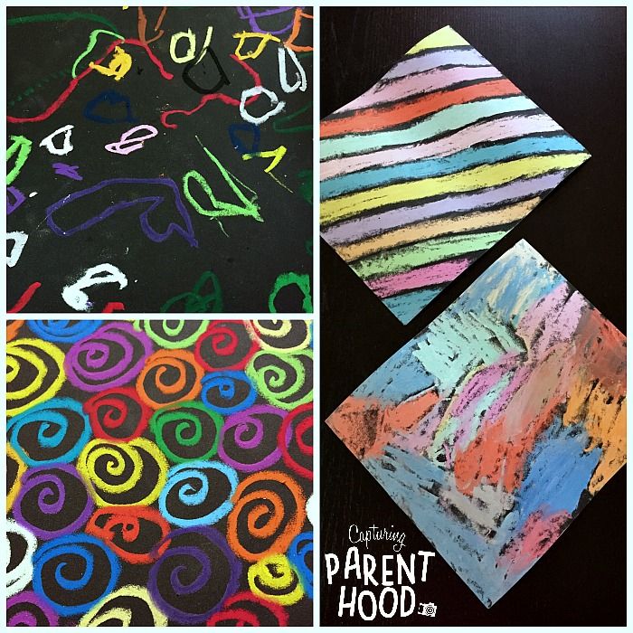 four different pictures with the words parenthood written in chalk and colored paper on them