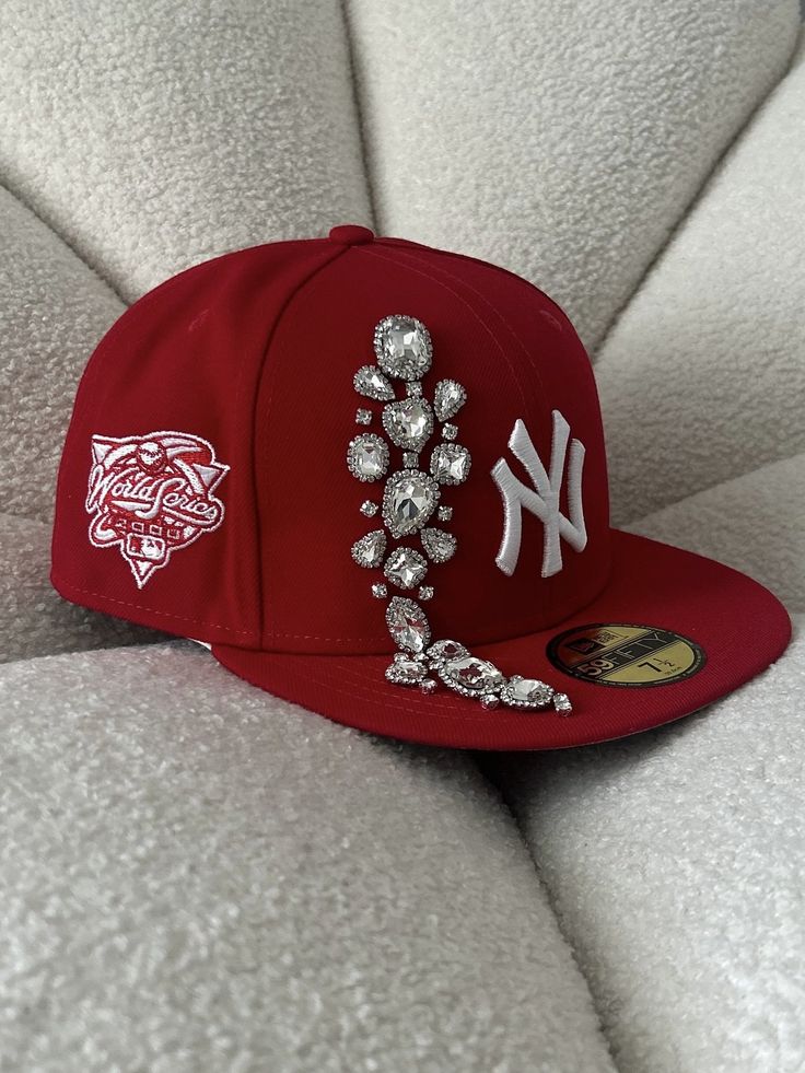 Each rhinestone is hand placed by me. Cheap Fitted Hats With Letter Print, Items To Rhinestone, Hat Collection, Baseball Cap Ideas, Fall Accessories 2024, Embellished Baseball Caps, Diy Baseball Hat, Bedazzled Cowboy Hat, New Era Cap Outfit