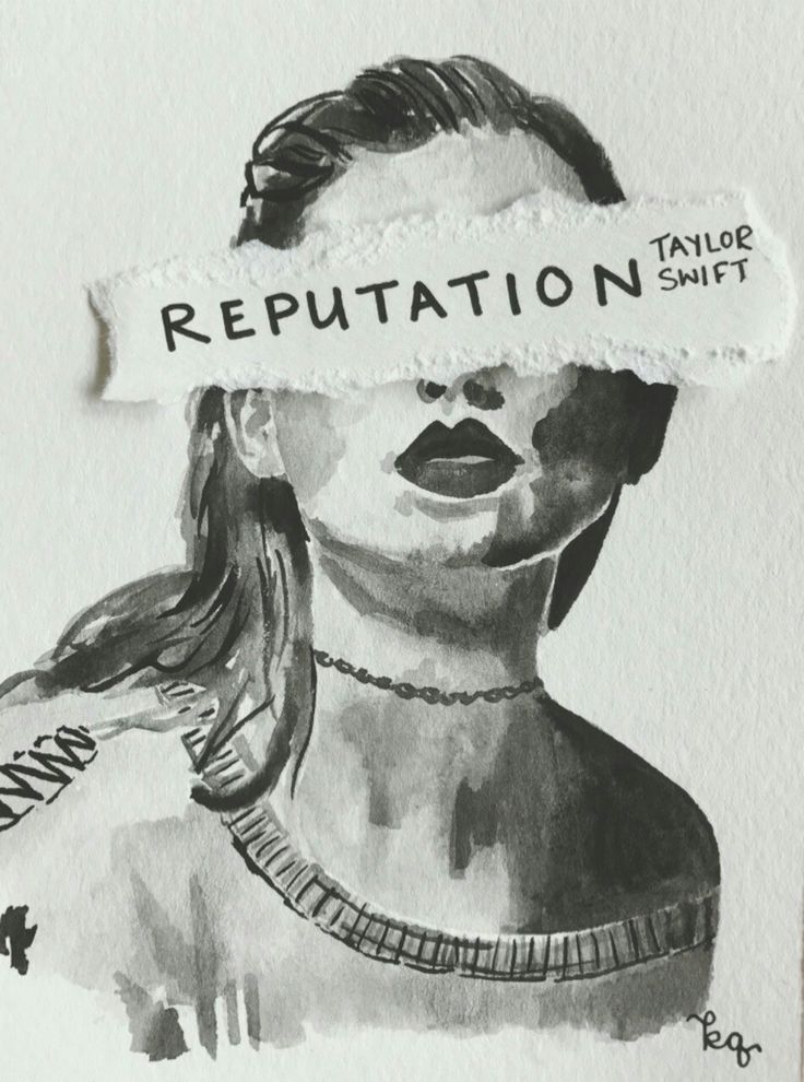 a drawing of a woman with a torn piece of paper over her head that says repuptation swift