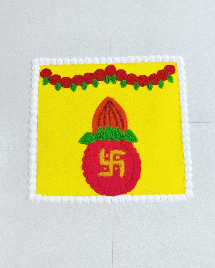 an embroidered patch with the letter h in red and green on a yellow square background