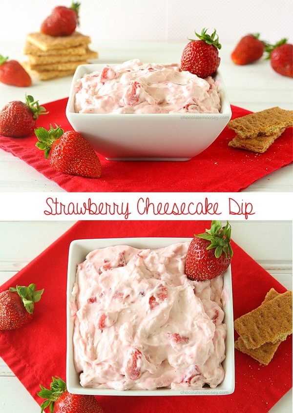 strawberry cheesecake dip with crackers and strawberries