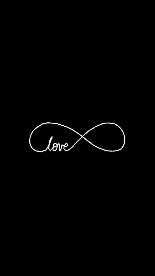 an infinite love symbol with the word love written in white ink on a black background