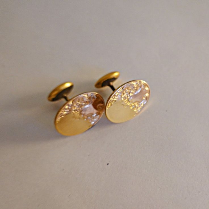 14k Gold Top Victorian Cufflinks With Gold Filled Bean Backs Classic Gold Oval Cufflinks, Oval Gold Jewelry For Business, Classic Yellow Gold Cufflinks For Anniversary, Oval Yellow Gold Cufflinks For Gift, Elegant Yellow Gold Oval Cufflinks, Classic Yellow Gold Cufflinks For Formal Occasions, Classic Yellow Gold Cufflinks For Wedding, Classic Yellow Gold Round Cufflinks, Yellow Gold Round Cufflinks For Formal Occasions