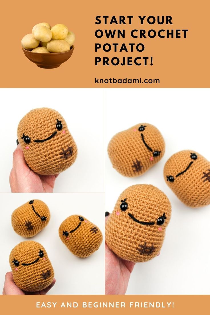 crocheted potatoes with the words start your own crochet potato project