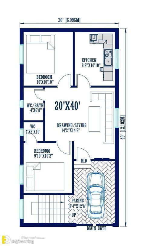 two bedroom house plan with measurements