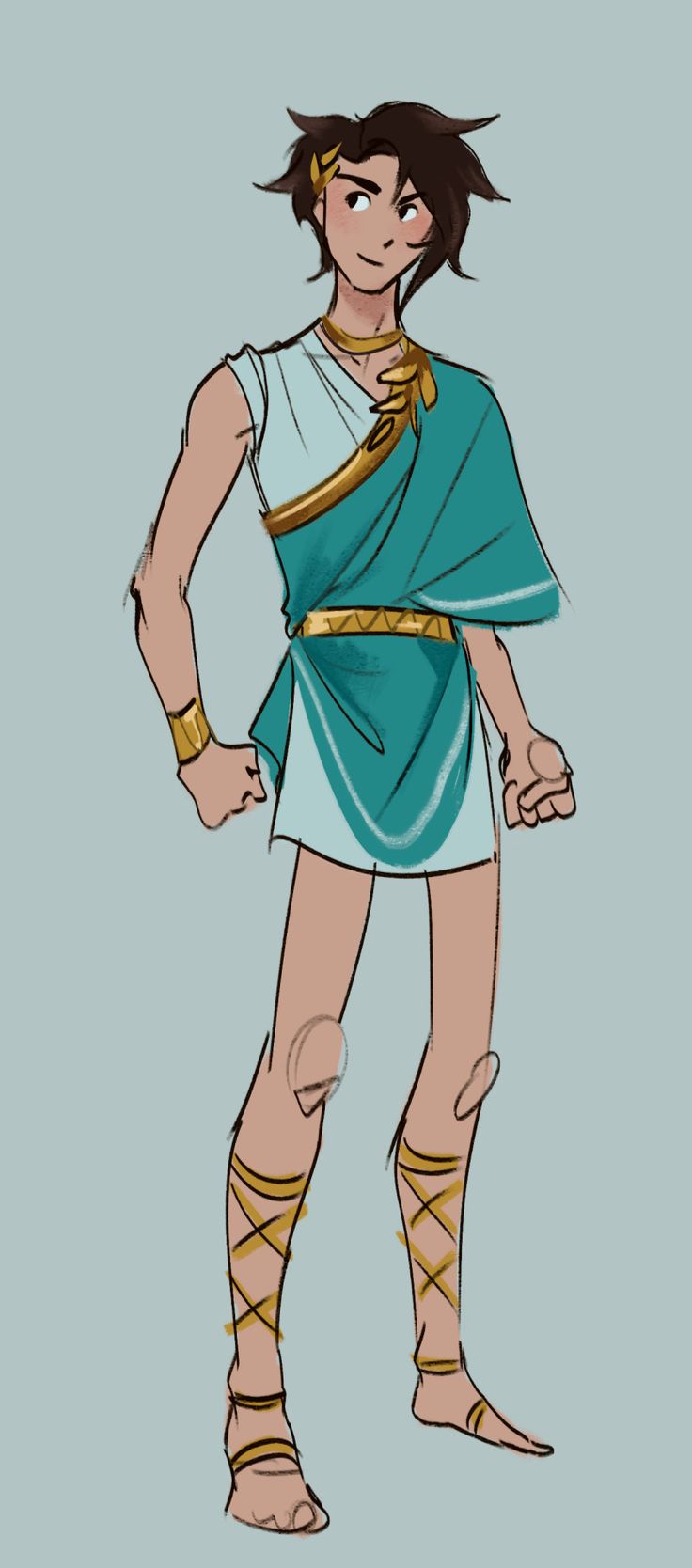 a drawing of a man dressed in an ancient greek costume and holding his hands on his hips