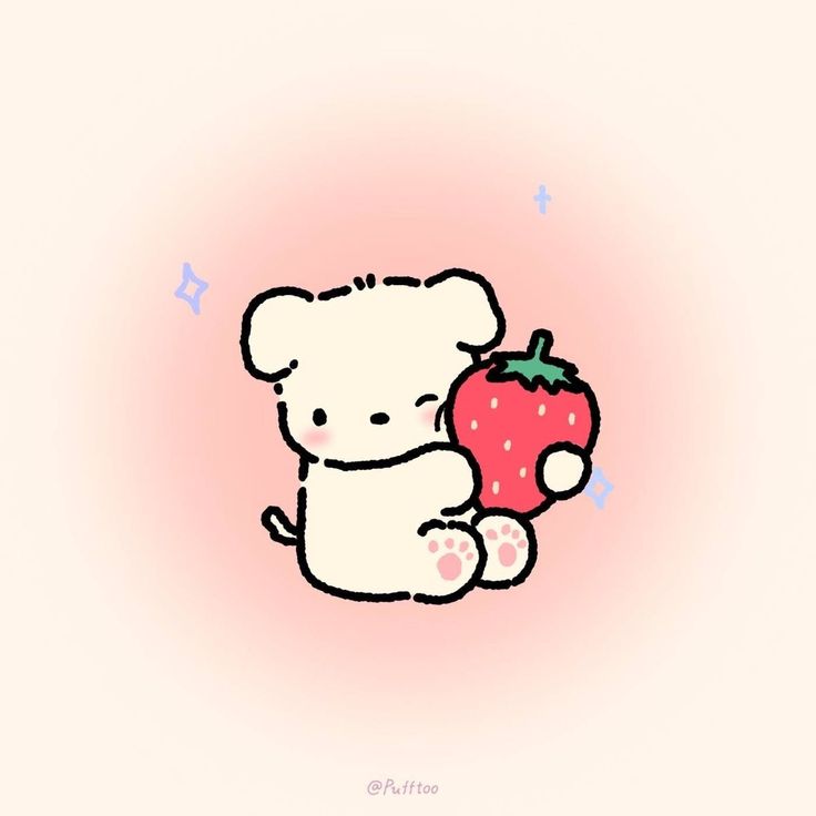 a drawing of a teddy bear holding an apple