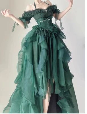 43509483929652|43509484027956|43509484060724|43509484093492 Green Aesthetic Prom Dress, Mid Evil Outfits, Green Flower Wedding, Green Dress Aesthetic, Green And Blue Dress, Flower Wedding Dress, Op Dress, Puffy Dresses, Wedding Dresses With Flowers