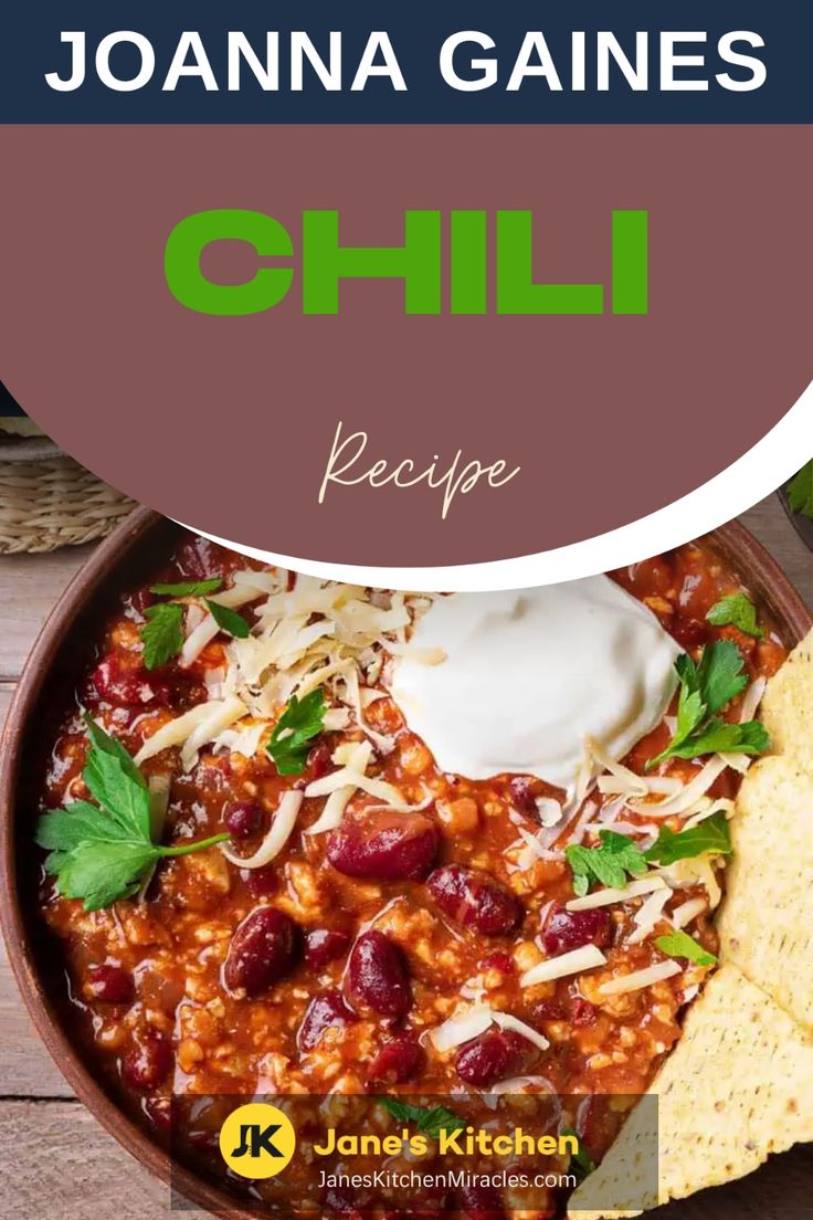 Chili with tortilla chips on the side Joanna Gaines Crockpot Recipes, Joanna Gaines Chili Recipe, Joanna Gaines Chili, Cooked Cucumber, Chip Gaines, Canned Green Chilies, Hearty Chili, Tortilla Soup Recipe, Chili Seasoning