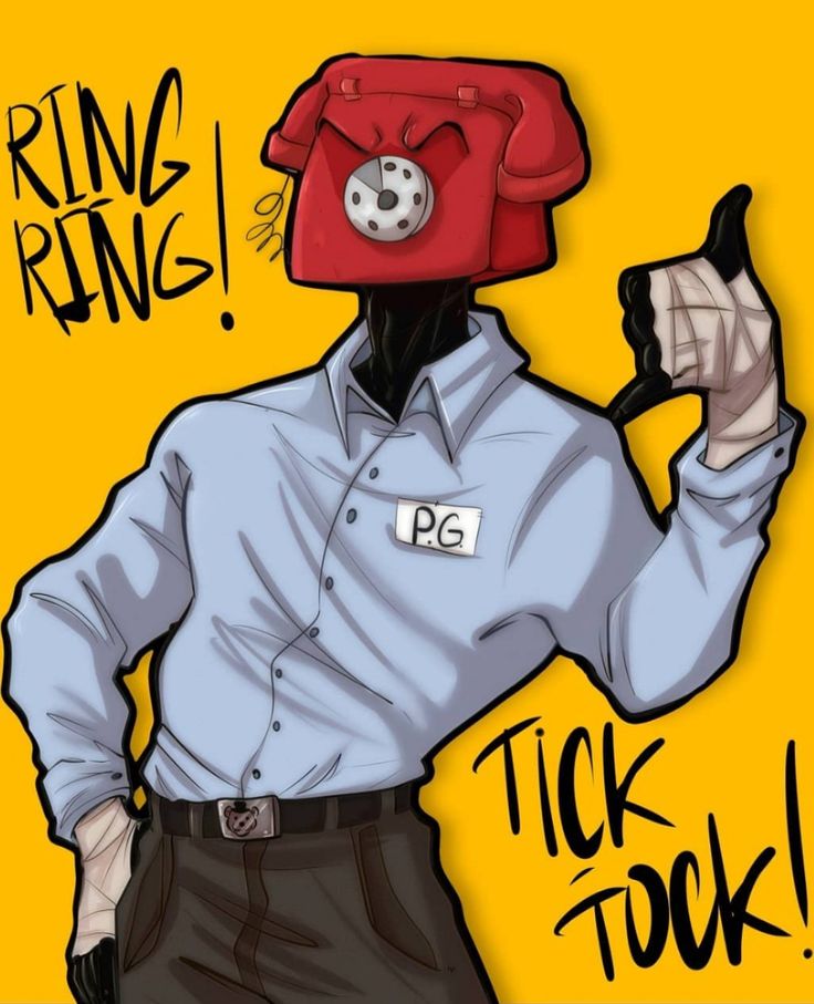 a drawing of a man with a red phone on his head and the words ring ring