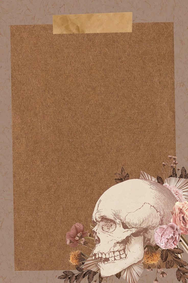 a drawing of a skull with flowers on it's head and an empty piece of paper in the background