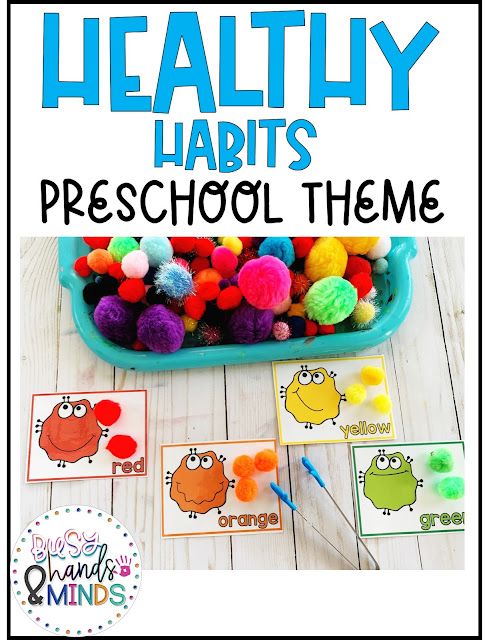 the healthy labit's preschool theme is shown with pom poms