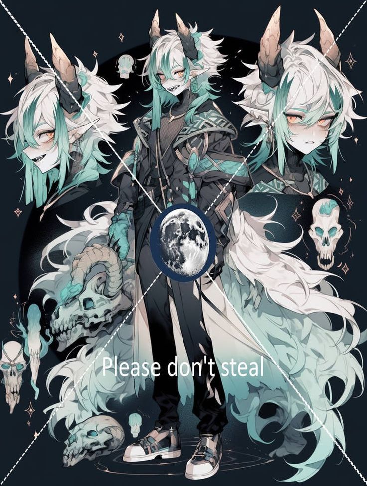 an anime character with white hair and horns