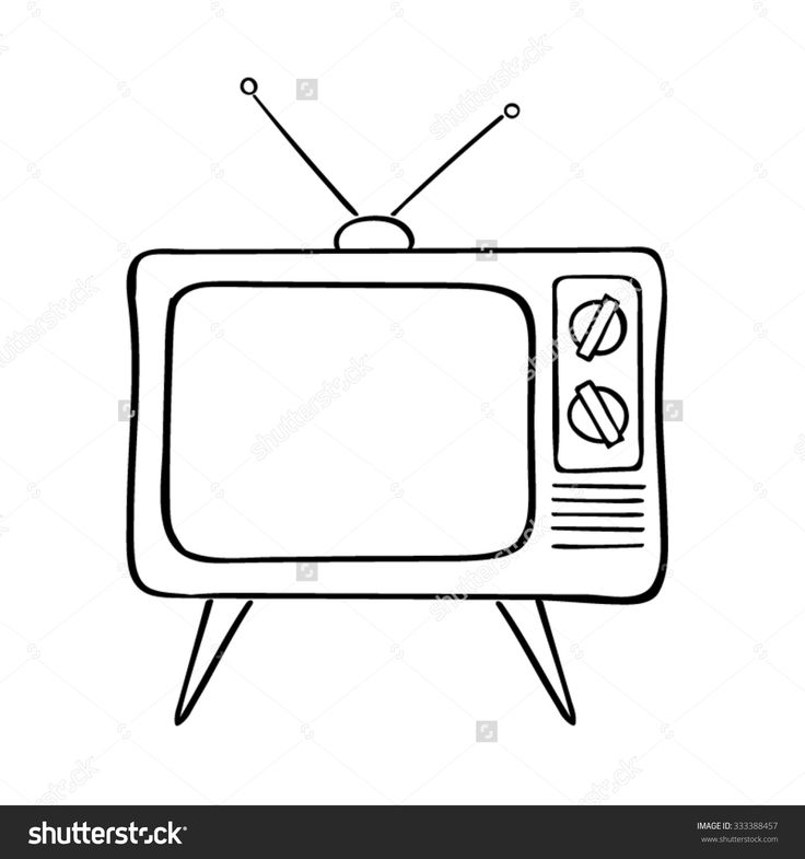 an old tv with no signal on the screen, black and white outline stock photo