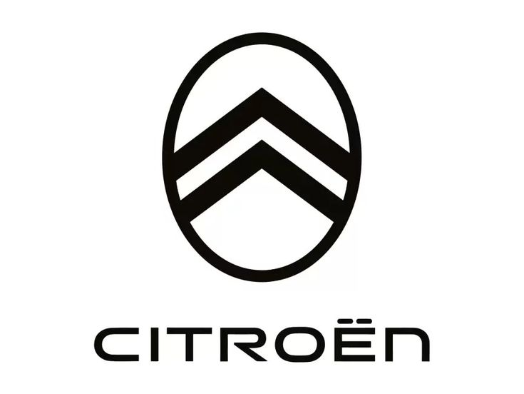 the citroen logo is shown in black and white, with an arrow on it