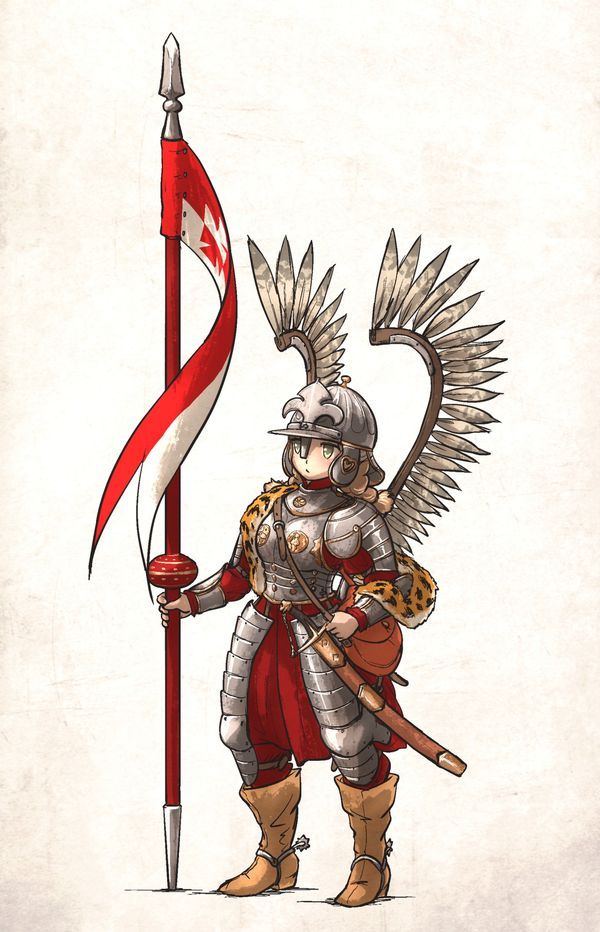 a drawing of a knight holding a flag