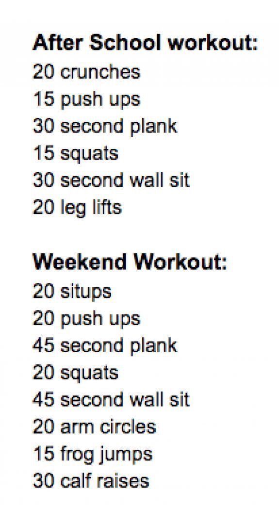 a workout plan with the words after school workout