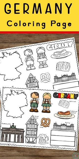 the german coloring page with pictures and words for children to color, including an image of germany