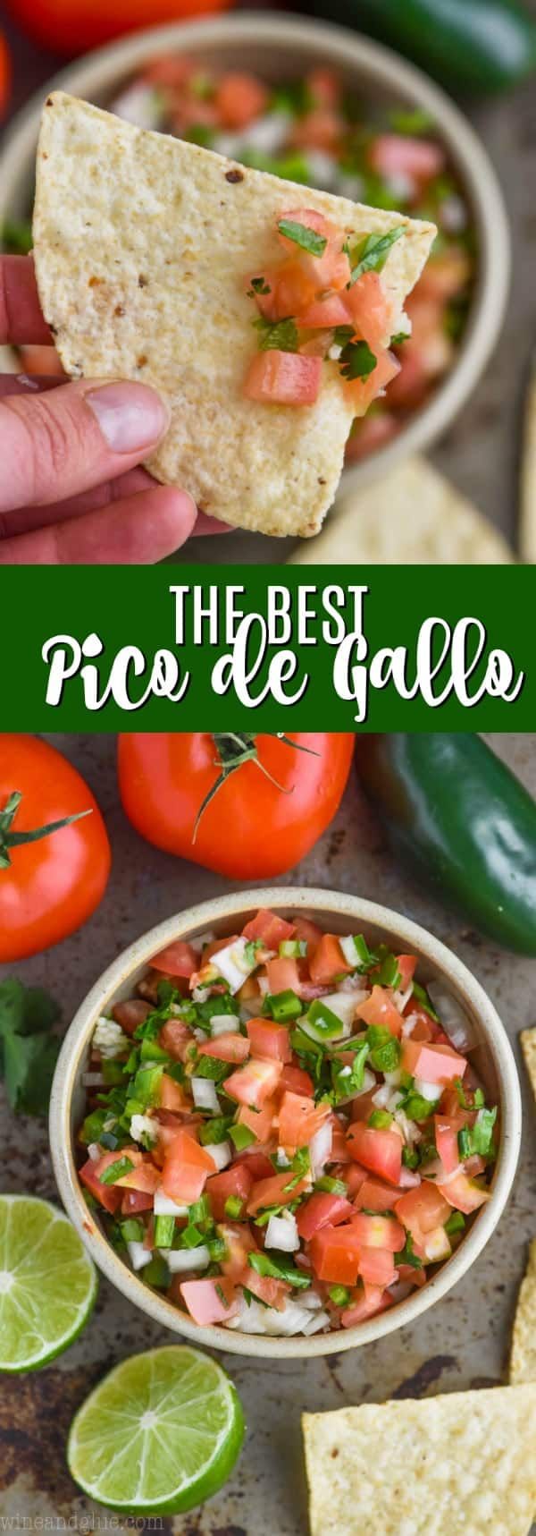 the best pico de galloa salsa is in a bowl with tortilla chips and tomatoes