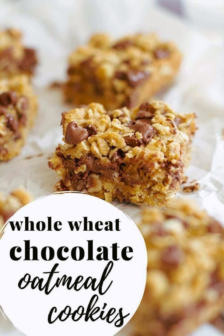 chocolate and oatmeal cookies with the words, whole wheat chocolate oatmeal cookies