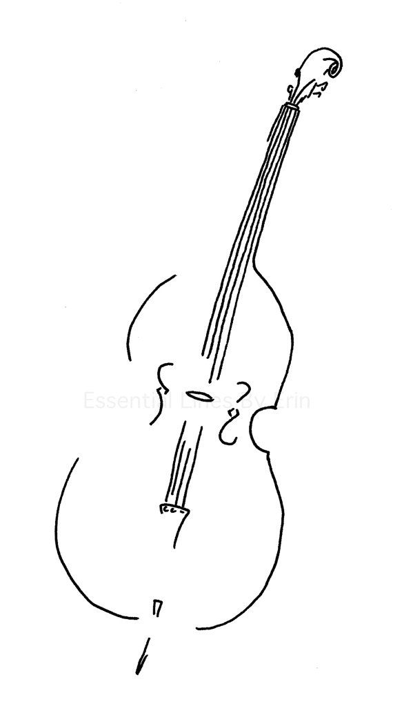 a black and white drawing of a violin with the strings facing upward to the left