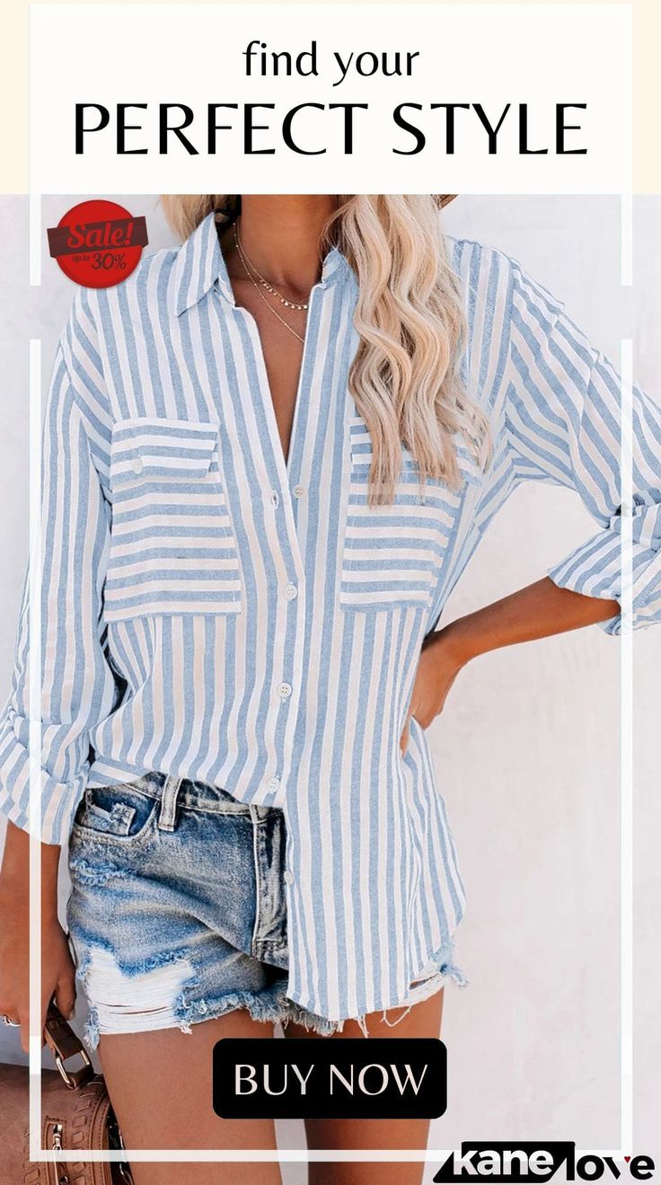 Cotton Striped Button Shirt Vacation Tops With Casual Collar And Buttons, Casual Collar Tops With Buttons For Vacation, Button-up Vacation Shirt, Casual Collar Top With Button Closure For Beach, Button-up Beach Shirt With Placket Detail, Summer Button-up Shirt With Buttons, Striped Button-up Shirt For Day Out, Button-up Beach Shirt With Pockets, Beach Button-up Shirt With Pockets