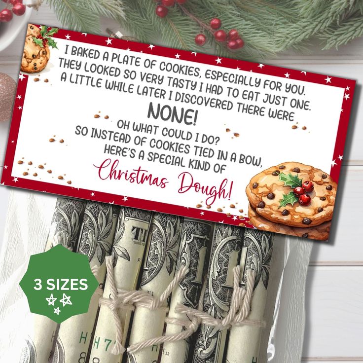 a package of christmas cookies and money with the words, i asked plate cookies for you